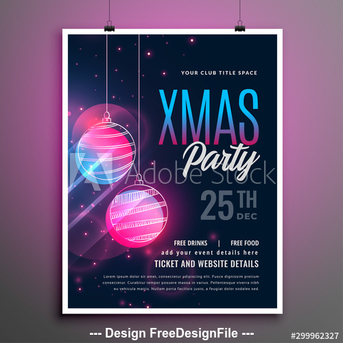 Christmas ball decoration cover party flyer template design vector