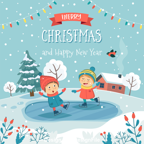 Christmas childrens fun cartoon illustration vector