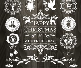 Christmas elements Badges whiteand black wooden background vector