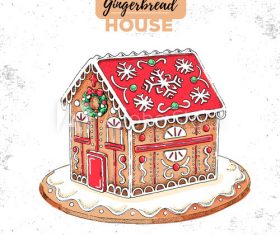 Christmas elements decoration gingerbread house hand drawn illustration vector