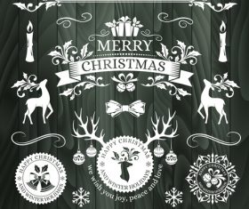 Christmas elements on wooden background vector