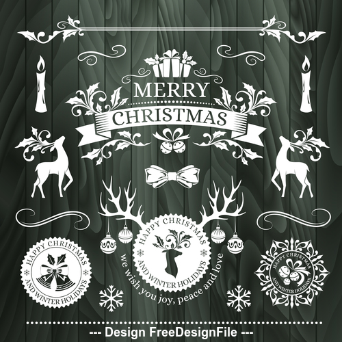 Christmas elements on wooden background vector