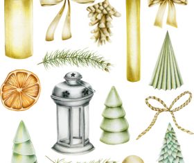 Christmas elements watercolor vintage vector