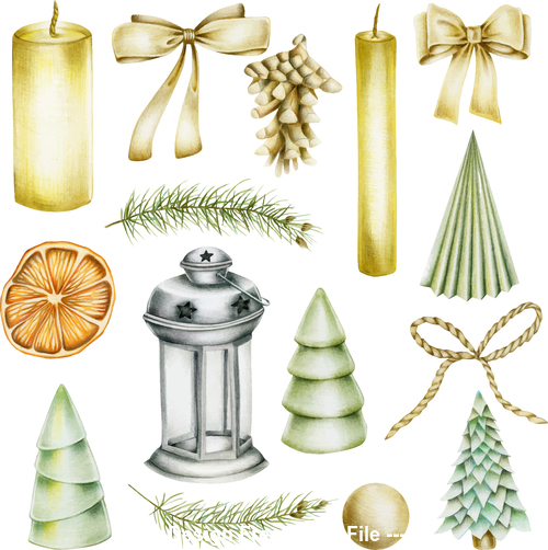 Christmas elements watercolor vintage vector