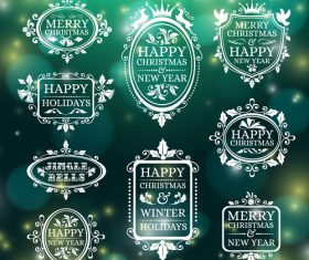 Christmas frame badges white greeting card vector