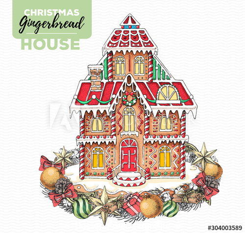 Christmas gingerbread villa handmade illustration vector