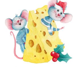 Christmas greeting card watercolor illustrations vector