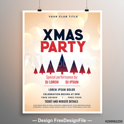 Christmas tree background party flyer vector free download
