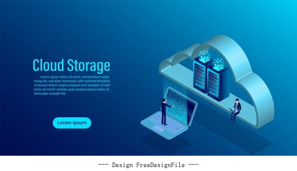 Cloud storage online computing storage concept isometric flat illustration vectors material