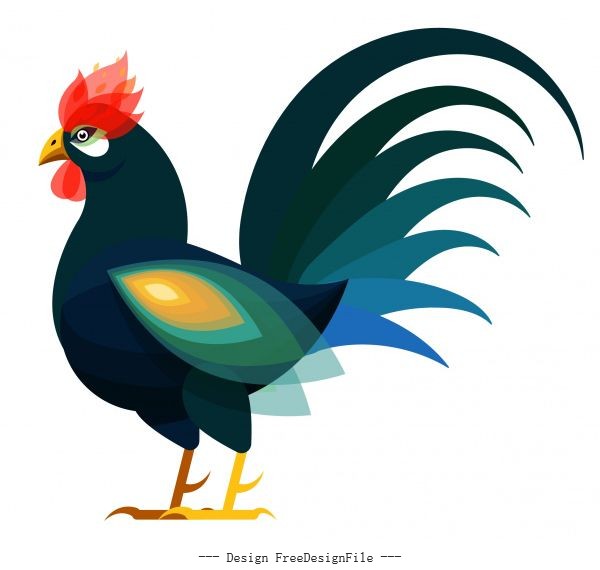 Cock animal colorful flat vector