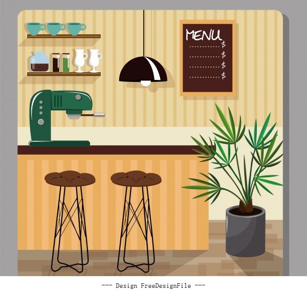 Cofee bar decor template colorful contemporary decor vector set