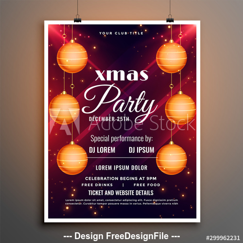 Colorful Christmas Ball Background Christmas Party Flyer Template Vector Free Download
