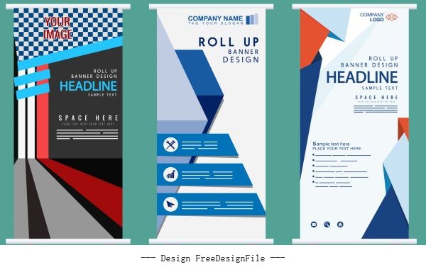Company banner templates rolled up shape modern design vectors