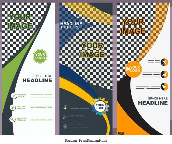 Company banners templates colorful modern abstract checkered decor vector design