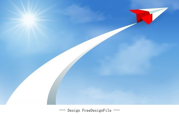 Concept business success paper airplane red flying up to sky beautiful natural landscape to target startup creative idea leadership illustration design vector