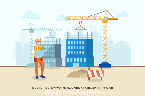 Construction worker looking at blueprints vector