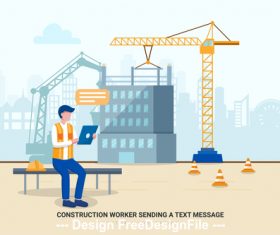 Construction worker sending a text message vector