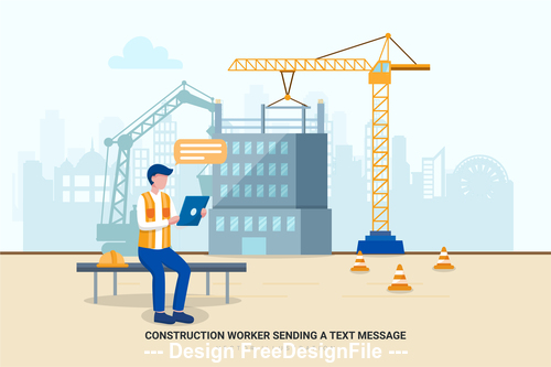 Construction worker sending a text message vector