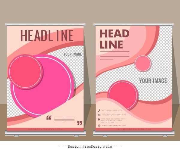 Corporate banner templates pink circles curves decor vector