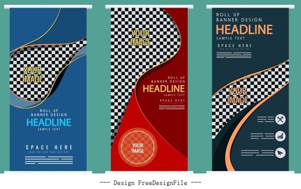 Corporate banners templates dark colorful checkered vertical vector