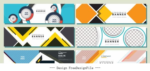 Corporate banners templates modern flat colorful geometric vector