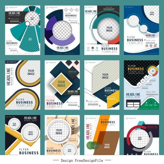 Corporate flyers templates collection colorful modern vector