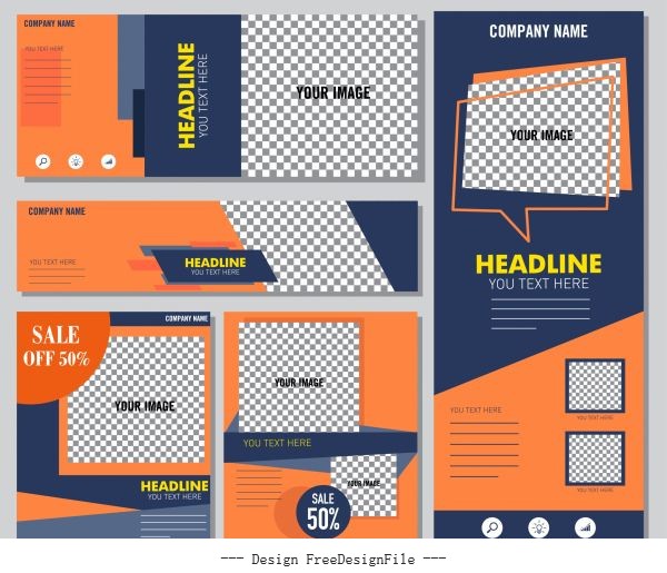Corporate promotion sets modern colored checkered vectors