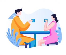 Couple drinking coffee together cartoon vector