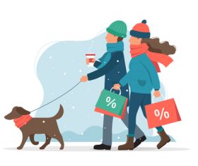 Couple shopping shopping cartoon vector illustration