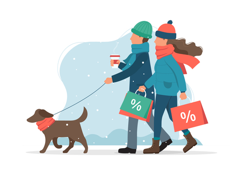 Couple shopping shopping cartoon vector illustration