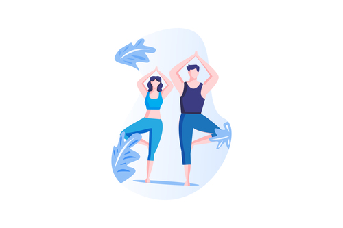 Couple yoga cartoon vector