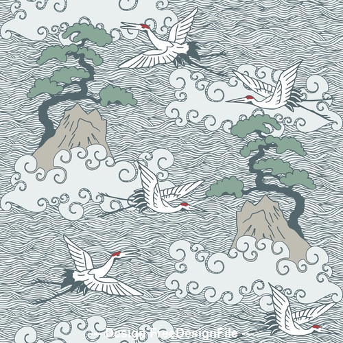 Cranes pattern background vector