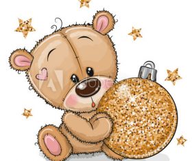 Cute bear and christmas ball cartoon vector