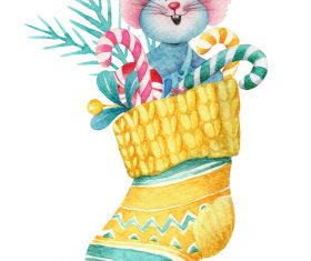 Cute christmas greetings greeting card watercolor illustrations vector