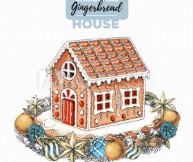 Cute gingerbread house hand drawn illustration vector