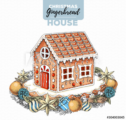 Cute gingerbread house hand drawn illustration vector