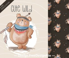 Cute wild cartoon pattern background vector
