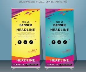 Cyan and yellow background roll up banners vector