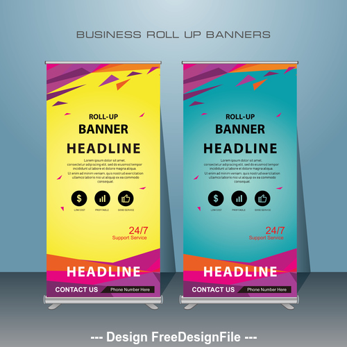 Cyan and yellow background roll up banners vector