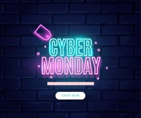 Cyber monday concept with neon design vector 01