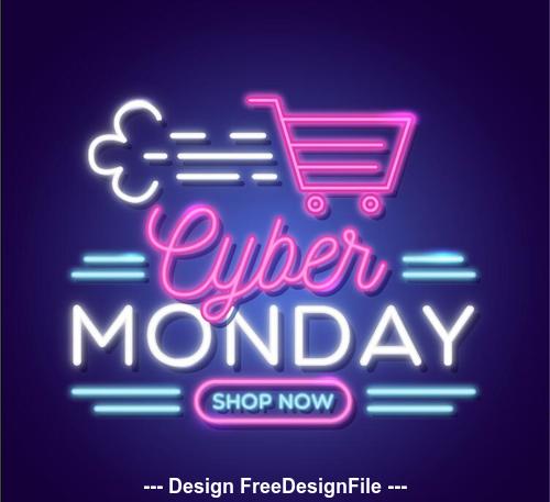 Cyber monday concept with neon design vector 02