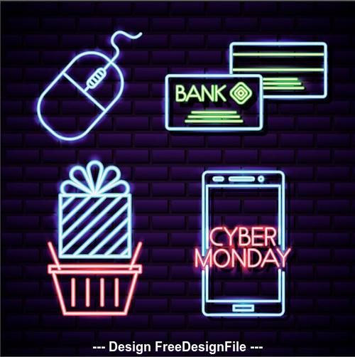 Cyber monday shop neon signboard vector