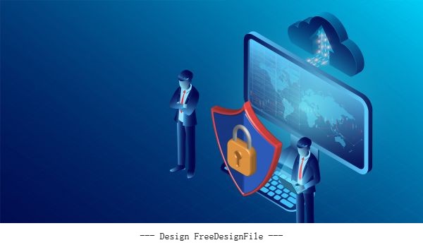 Data security concept and privacy protection digital information flat isometric illustration vector
