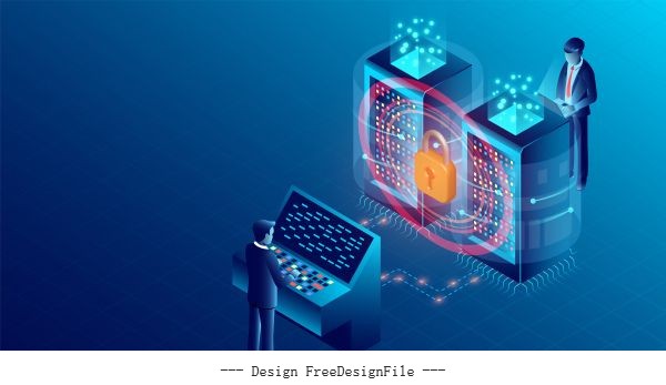 Data security concept data processing protecting digital information flat isometric illustration vector