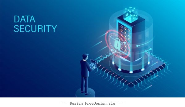 Data security concept data processing protecting digital information flat isometric illustration vector design