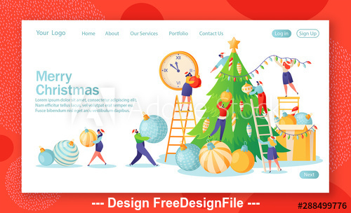 Decorative christmas tree flat character website layout vector