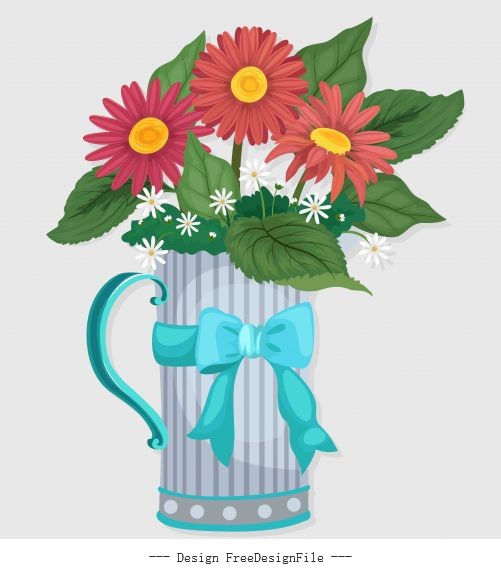 Decorative flowerpot glass colorful set vector