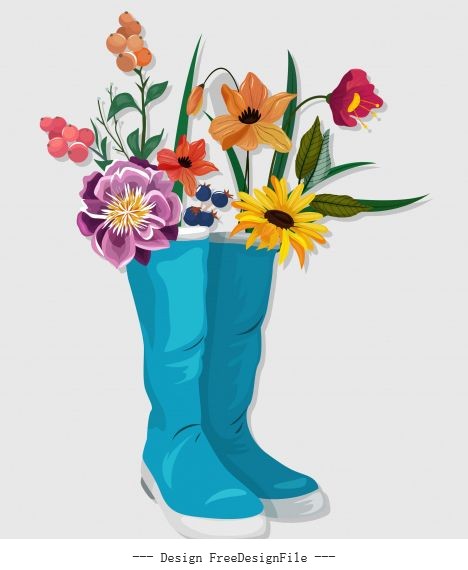 Decorative flowers boots colorful classical vector