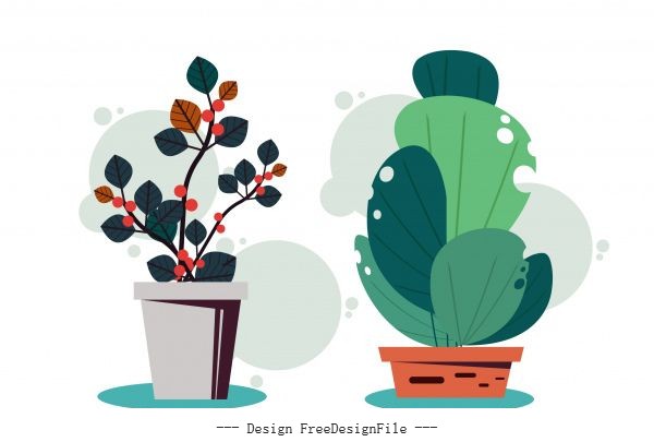 Decorative houseplant icons colored classical flat vector design