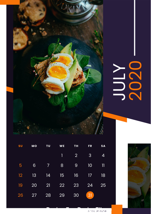 Delicious food 2020 calendar vector